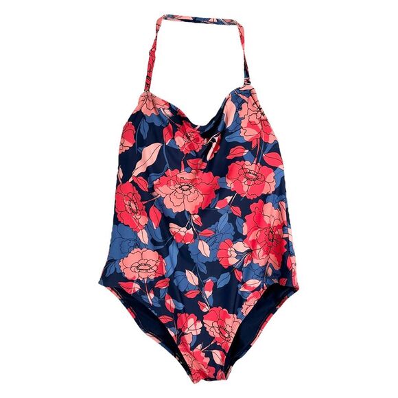 Kona Sol XL Swimsuit One Piece Halter Floral Blue Pink Padded Stretch 1275 - Picture 1 of 8
